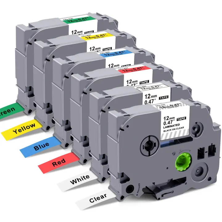 12mm Laminated Label Tape Refill Kit for Brother P-Touch — 6-Color, 0.47"