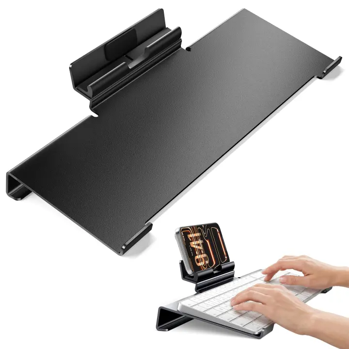 2-in-1 Metal Keyboard Stand with Built-in Phone Riser