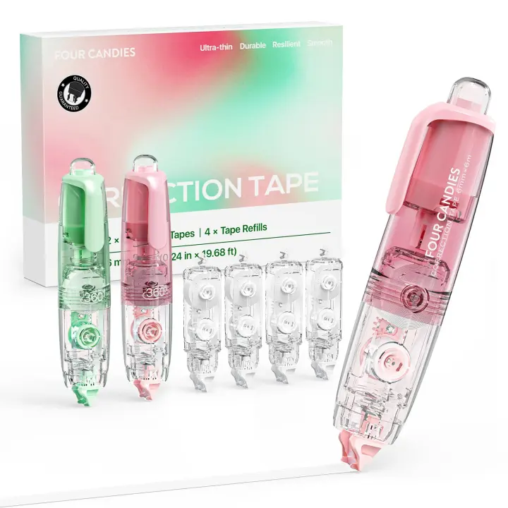 2-Pack Retractable Correction Tape Pens with 4 Refills — 6mm Width