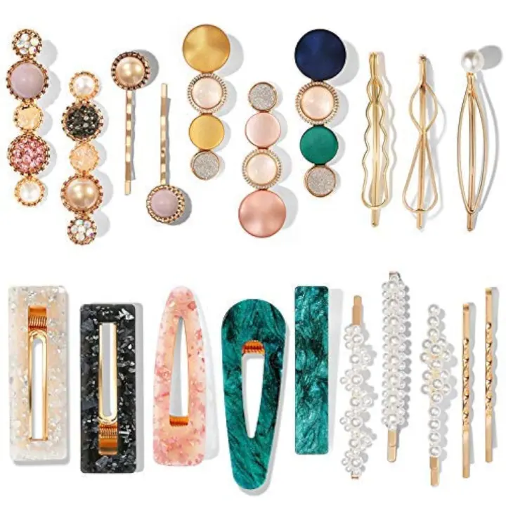 20-Piece Macaron & Pearl Acrylic Fashion Hair Clips Set