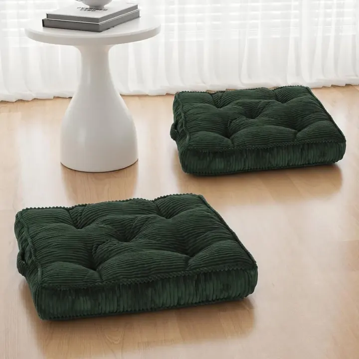 22x22 Tufted Meditation Floor Cushion — Corduroy Square Seat