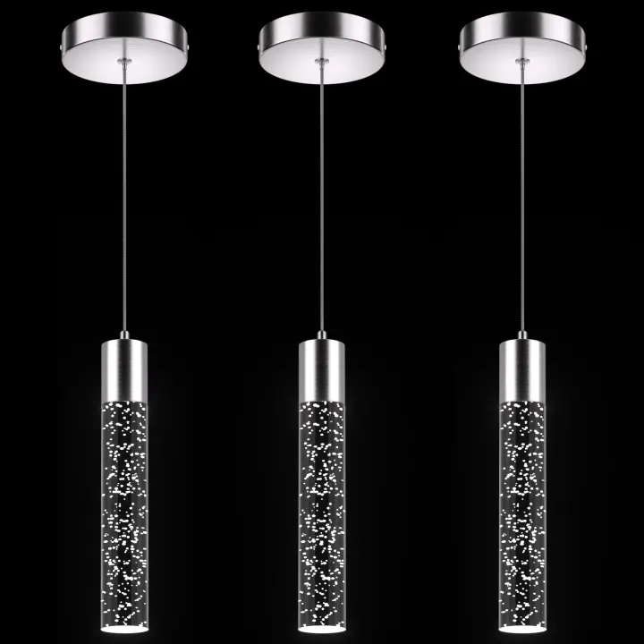 3-Pack Brushed Nickel Pendant Lights with Bubble Crystal Shades