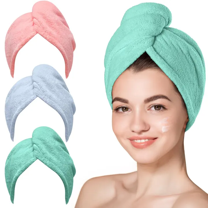 3-Pack Microfiber Hair Towel Wraps — Quick-Dry Turbans for Women