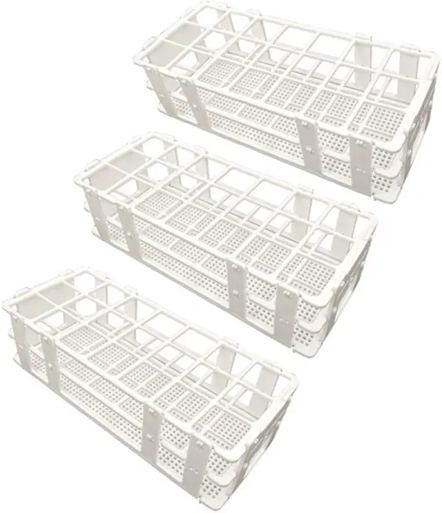 3-Pack Plastic Test Tube Racks — 21-Hole Detachable Holders (White)
