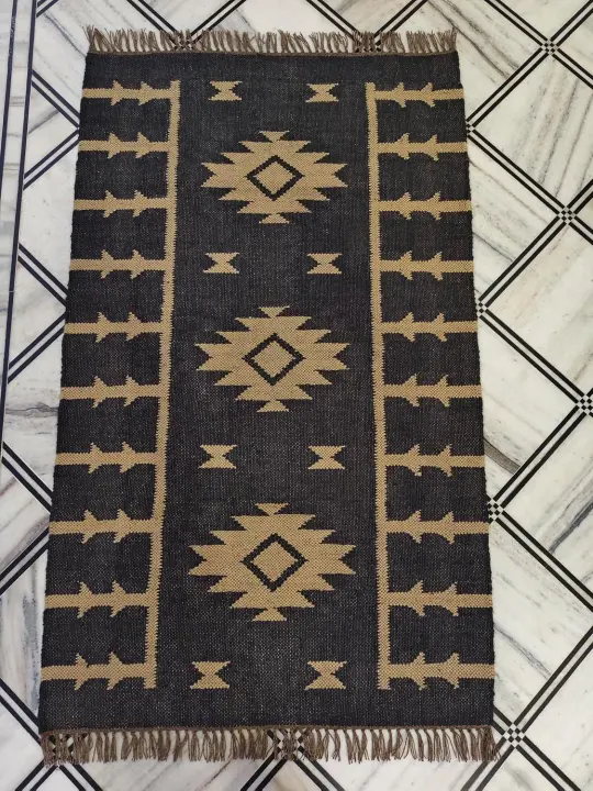 3'x5' Reversible Kilim Area Rug — Handwoven Wool & Jute Flatweave