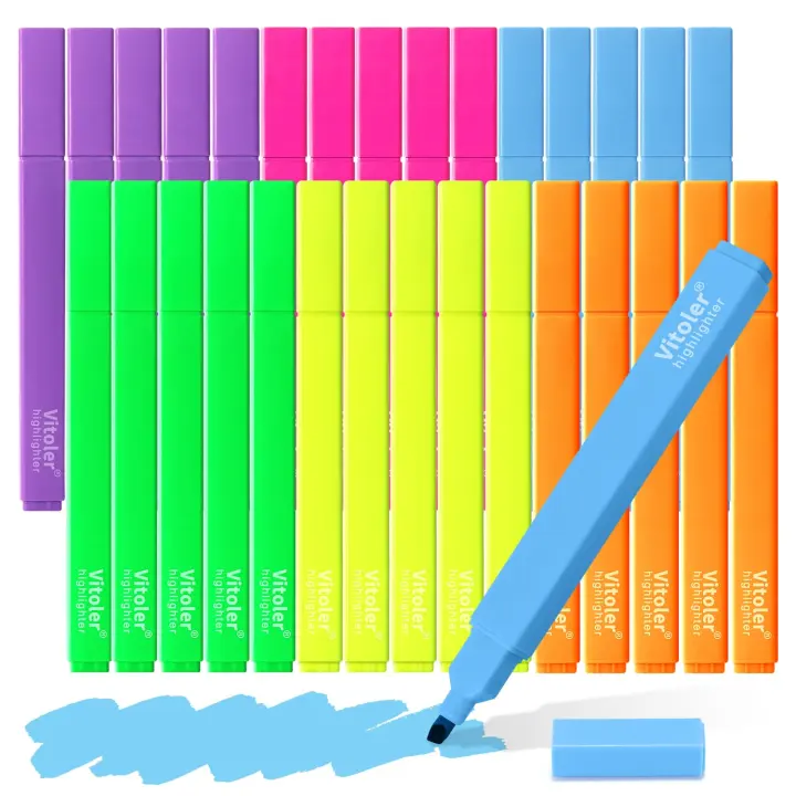 30-Pack Chisel-Tip Highlighters — Assorted Pastel & Neon Colors