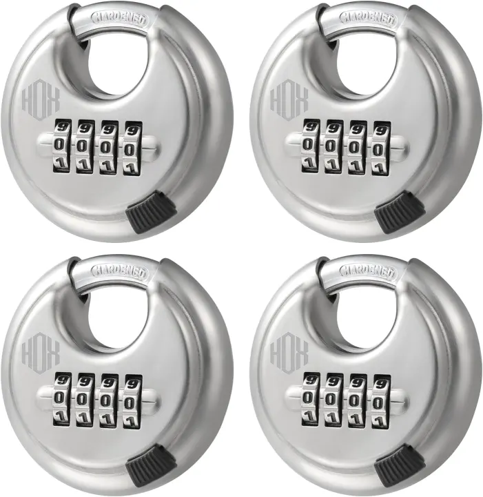 4-Pack 4-Digit Disc Combination Padlocks with 3/8" Hardened Shackle