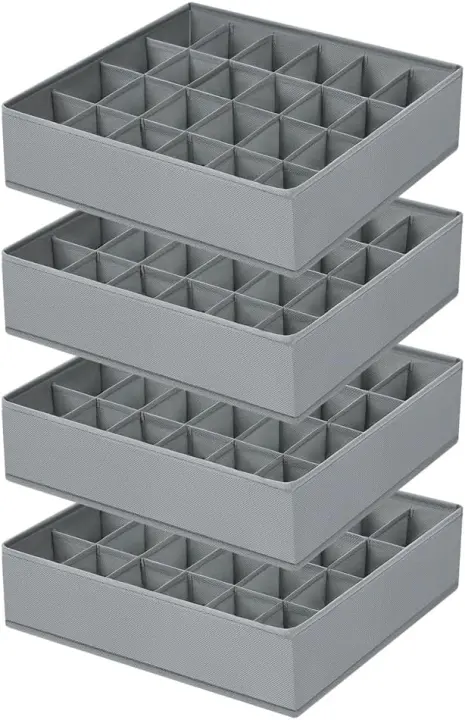 4-Pack Foldable 24-Cell Sock & Underwear Drawer Organizers (Grey)