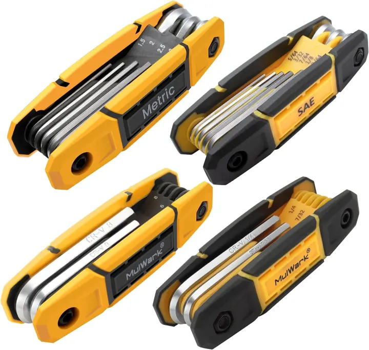 4-Pack Folding Hex Key Set — 17-Piece Metric & SAE Hex Wrenches