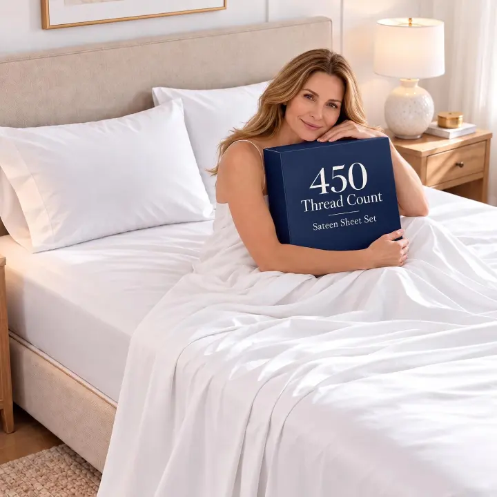 450TC King Size Cotton Sheet Set — Silky Sateen, 15-inch Deep Pocket