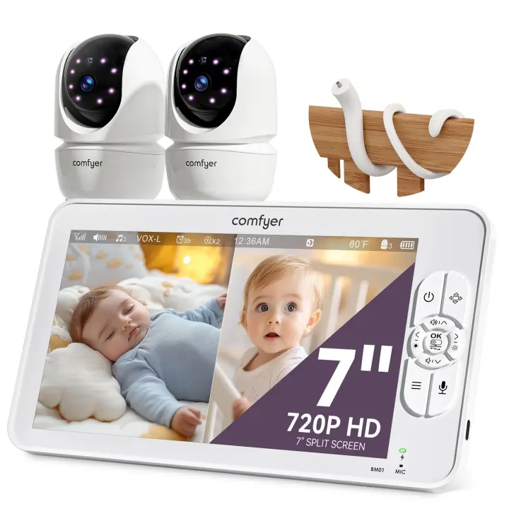 7" Dual-Camera Split-Screen Baby Monitor (No Wi‑Fi, VOX)