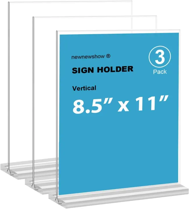 8.5x11 Acrylic Double‑Sided Sign Holder — 3‑Pack Vertical Display