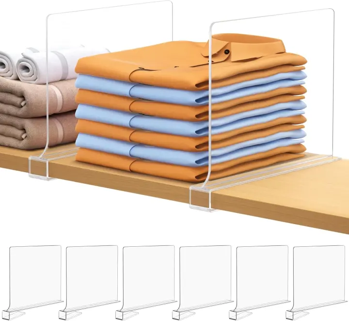 Acrylic Clip-On Shelf Dividers — 6-Pack for Closet & Shelving