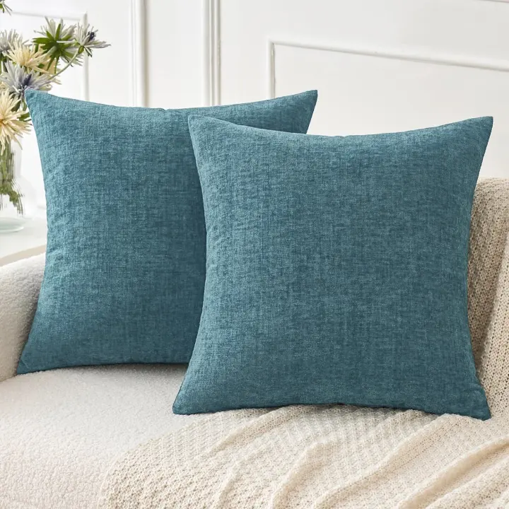 Chenille Throw Pillow Covers Set of 2 — 18x18 Inch Decorative Cases