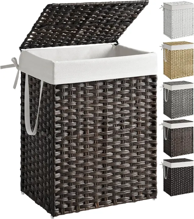 Chestnut Brown Foldable Laundry Hamper with Lid — 23.8 Gal Rattan-Style Basket