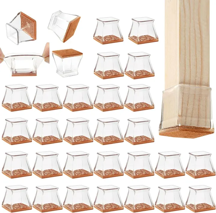 Clear Silicone Chair Leg Protectors with Felt Pads (36-Pack)