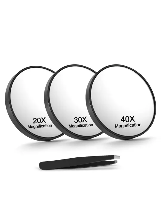 Compact 20x/30x/40x Pocket Magnifying Mirror Set with Suction Cups