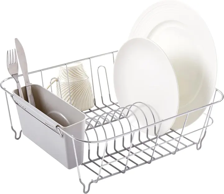 Compact In-Sink Dish Drying Rack — 2-Piece Set with Utensil Caddy