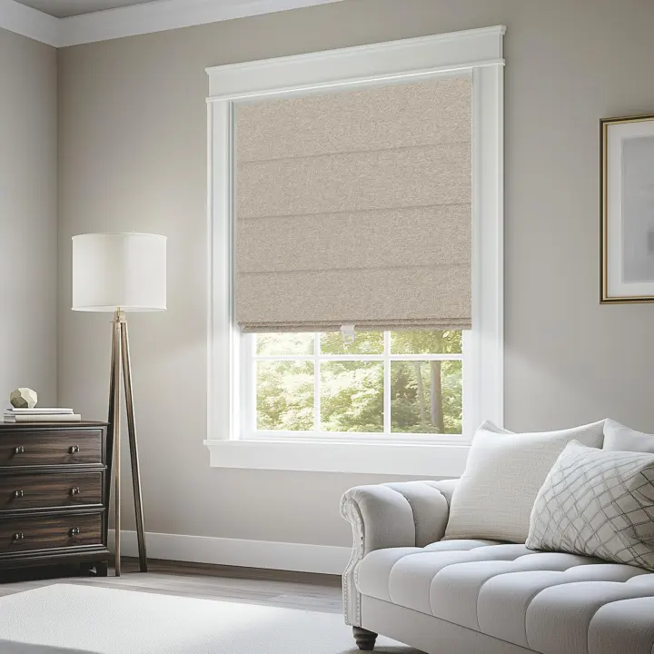 Cordless Blackout Roman Shades — Linen-Texture Window Blinds