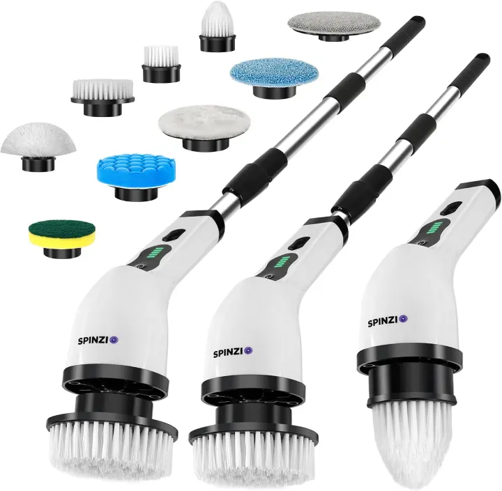 Cordless Electric Spin Scrubber (9 Replaceable Heads, LCD, IPX7)