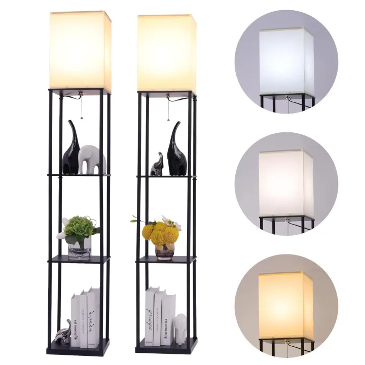 Corner Floor Lamp with Shelves and 3-Mode LED Bulb — Standing Lamp