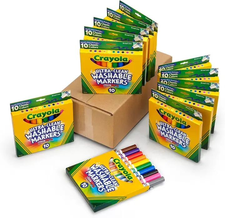 Crayola Ultra-Clean Washable Broad Markers — Bulk 12-Set Classroom Pack