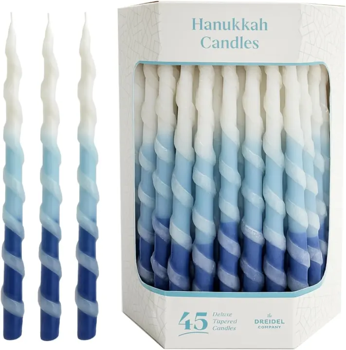 Deluxe Twisted Blue & White Ombre Menorah Candles — Pack of 45