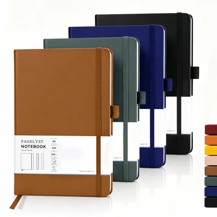 Dotted Journal Notebook — 4-Pack A5 (5.7 x 8.3 in) Leather Hardcover