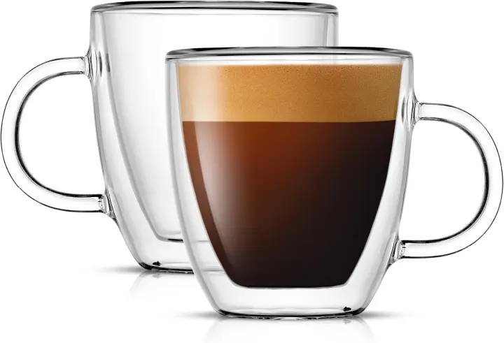 Double‑Wall Espresso Mugs (Set of 2) — 5.4 oz Insulated Glass Cups