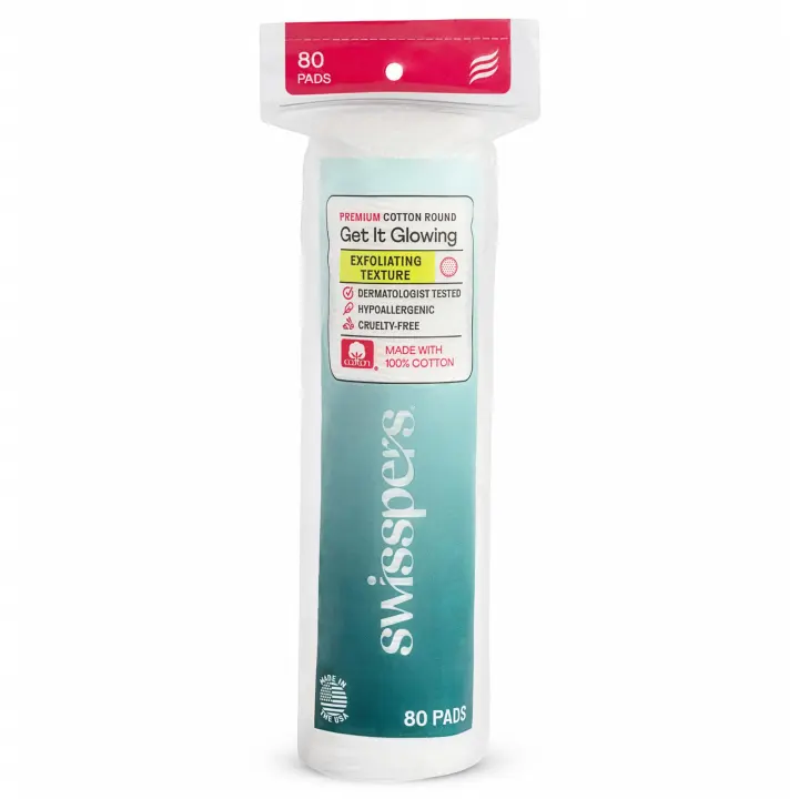 Dual-Sided Exfoliating Cotton Rounds — 80-Count Reclosable Bag