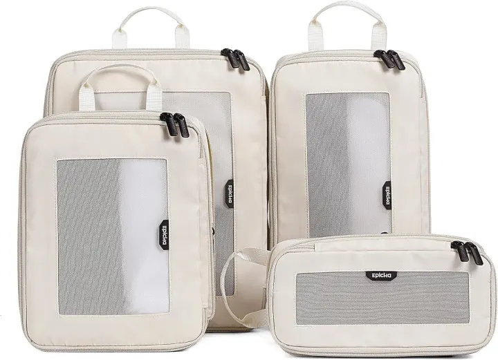 EPICKA TripCozy Compression Packing Cubes — 4‑Piece Beige Travel Organizer