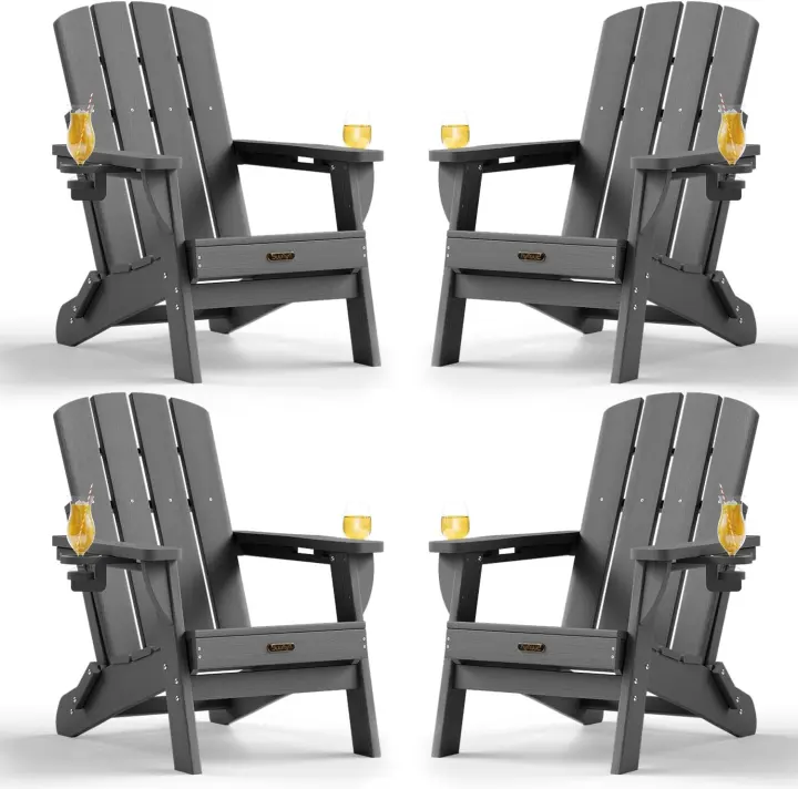 Folding Adirondack Chair Set — 4 All-Weather HDPE Outdoor Chairs