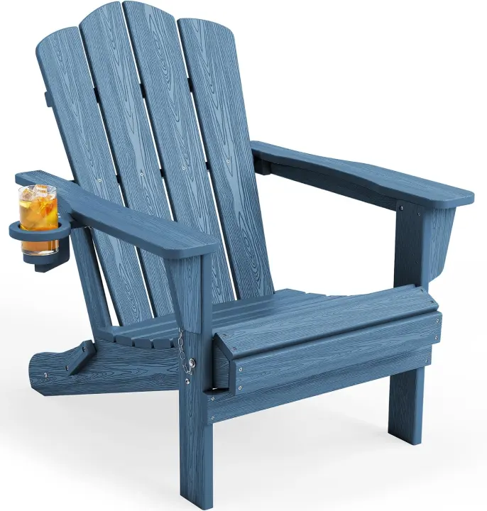 Folding Adirondack Patio Chair with Hidden Cup Holder — Navy