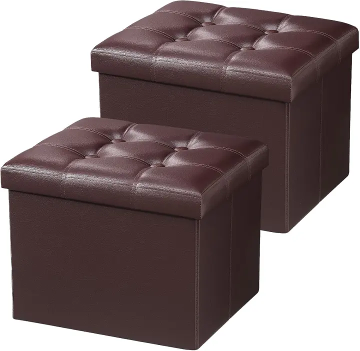 Folding Leather Storage Ottoman Footstool — 17" x 13" (2-Pack)