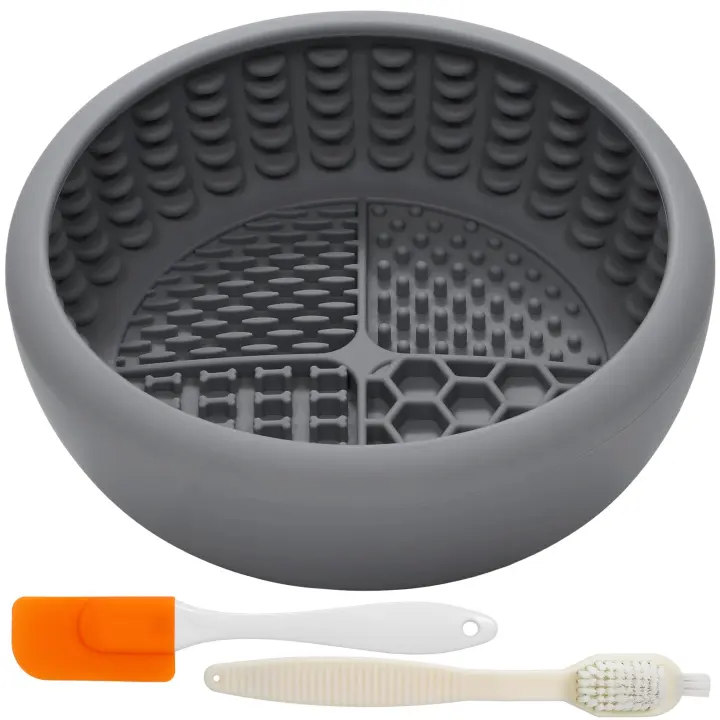 Freeze-Friendly Dog Lick Bowl with Brush & Scraper — Silicone Enrichment Bowl