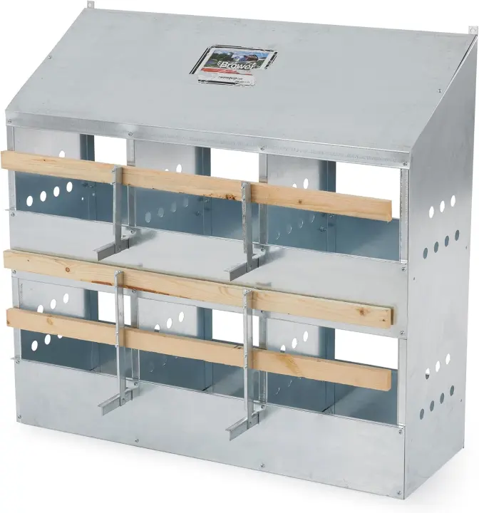 Galvanized 2-Tier 6-Hole Chicken Nesting Box — 30–40 Hen Capacity