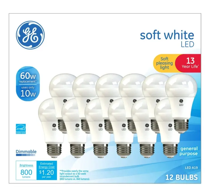 GE Daylight A19 LED 60W Equivalent General-Purpose Light Bulbs — 12-Pack