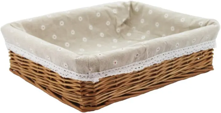 Handwoven Rectangular Wicker Storage Basket with Lined Interior