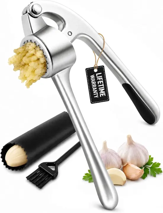 Heavy-Duty Garlic Press & Peeler Set — Ergonomic Crusher
