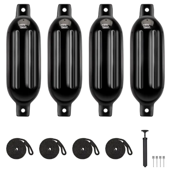 Inflatable Boat Fenders 4-Pack for 15–35 ft Boats — Black