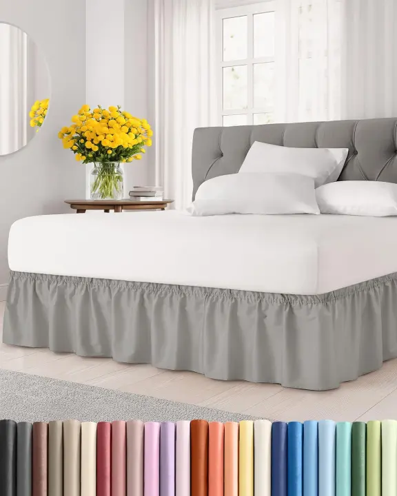 King Wrap-Around Bed Skirt — 12" Drop, Light Gray, Elastic Fit