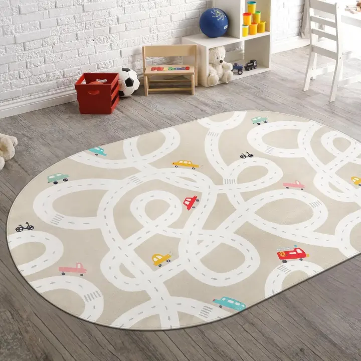 Large Washable Kids Road Rug — 4x6 Car Play Mat, Non-Slip