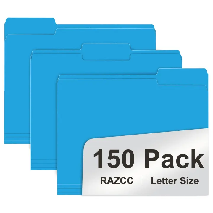 Letter-Size 1/3-Cut File Folders — 150 Blue Colored Folders (50/Tab)