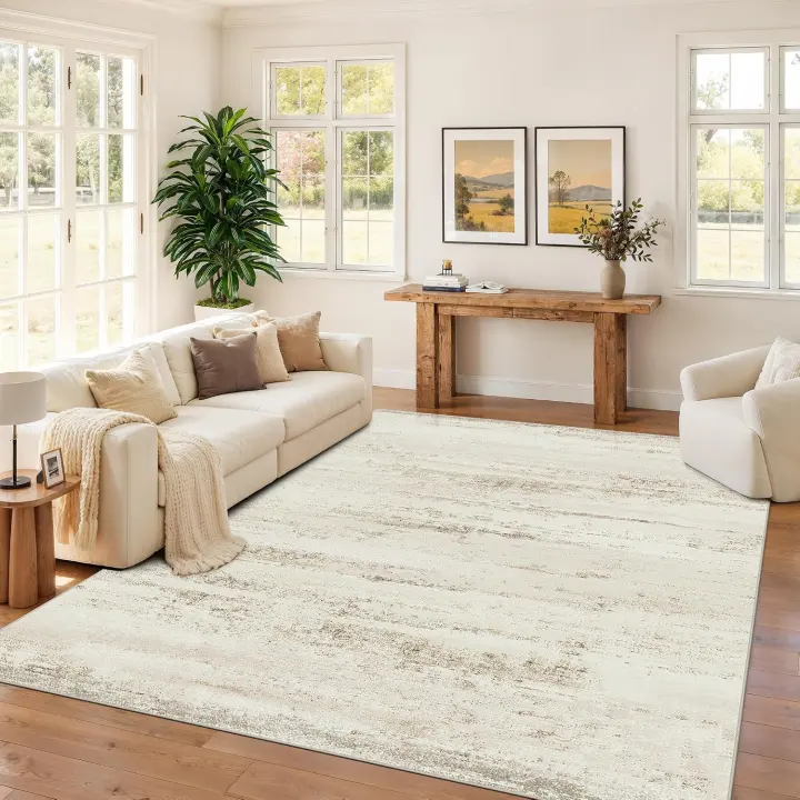 Machine-Washable 8x10 Area Rug — Low-Pile Abstract, Non-Slip