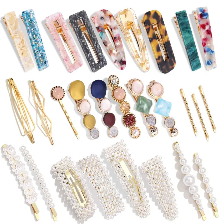 Magicsky 28-Piece Pearl & Acrylic Hair Clips and Barrettes Set