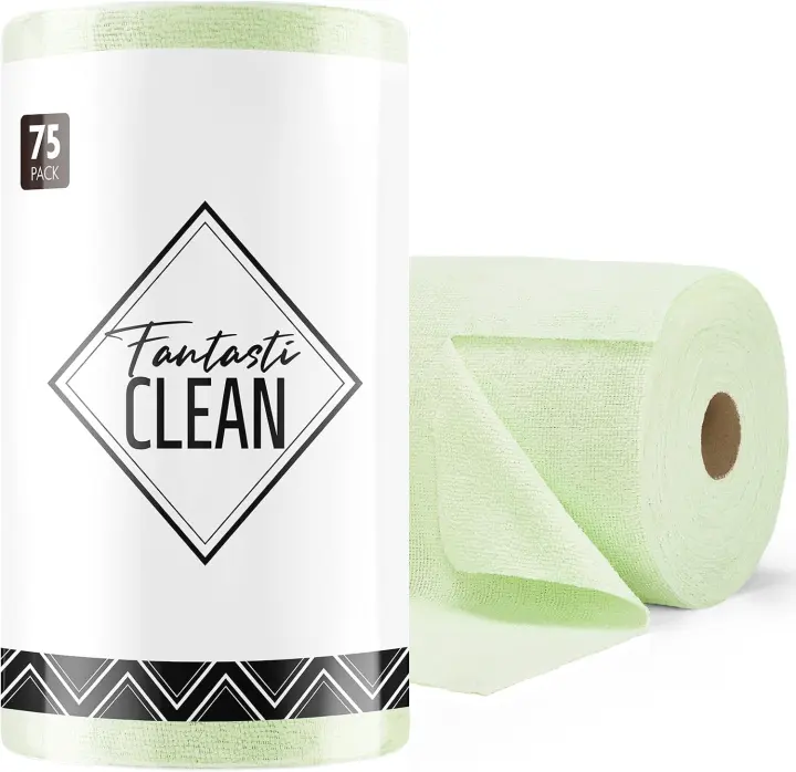 Microfiber Cleaning Cloth Roll — 75 Tear-Away 12" x 12" Reusable Towels (Green)