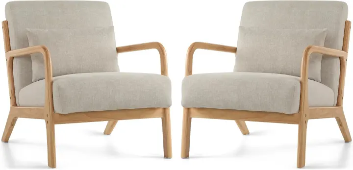 Mid‑Century Modern Accent Chair with Lumbar Pillow — Upholstered Armchair