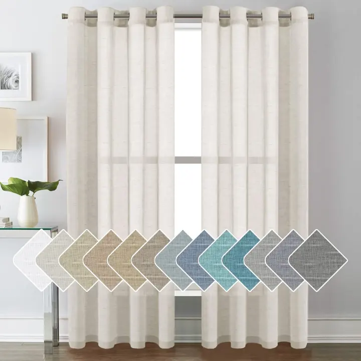 Natural Linen-Blend Sheer Curtains — 84" Grommet Top, Set of 2