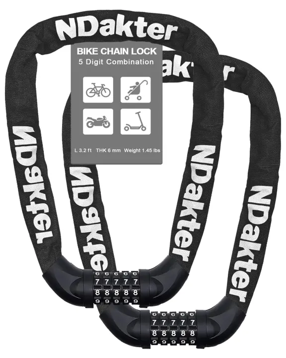 NDakter 5-Digit Bicycle Chain Lock — Heavy-Duty Combination Security