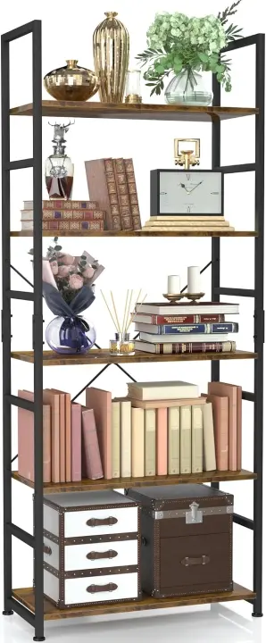 NUMENN 5-Tier Tall Freestanding Bookshelf — Open Storage Shelf